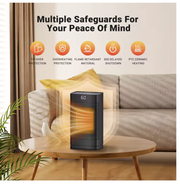 Indoor space heater,0-12 hour timed mode, ceramic fast and safe heating, equipped with ECO thermostat and 70 °swing, memory mode