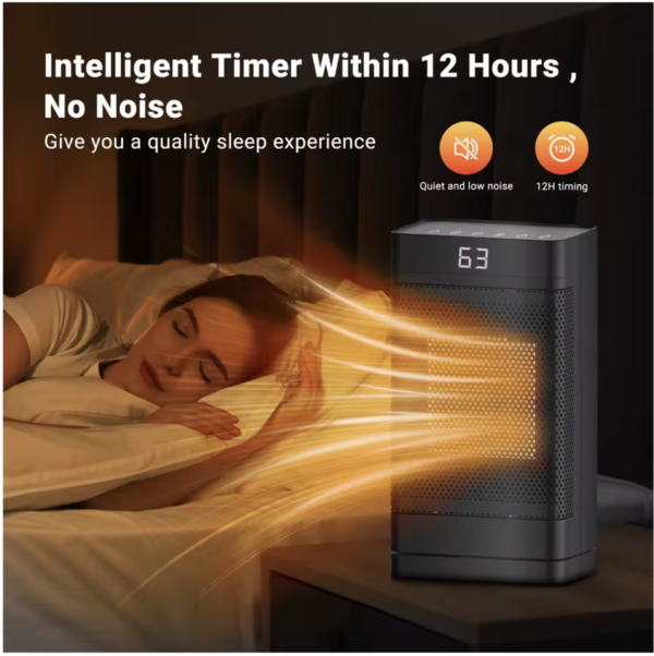Indoor space heater,0-12 hour timed mode, ceramic fast and safe heating, equipped with ECO thermostat and 70 °swing, memory mode